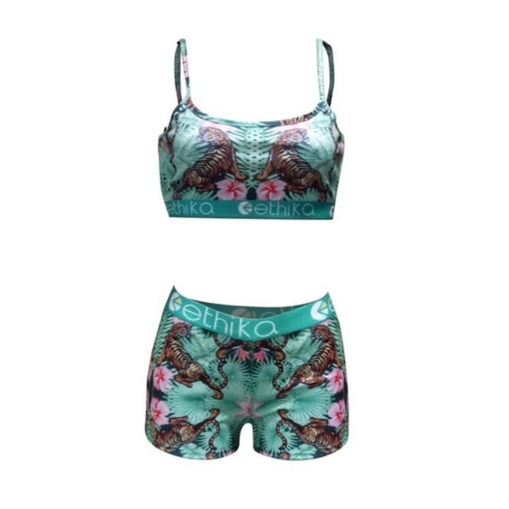 G4001 Green Tiger Designed Two Piece Pajama/Loungewear Set